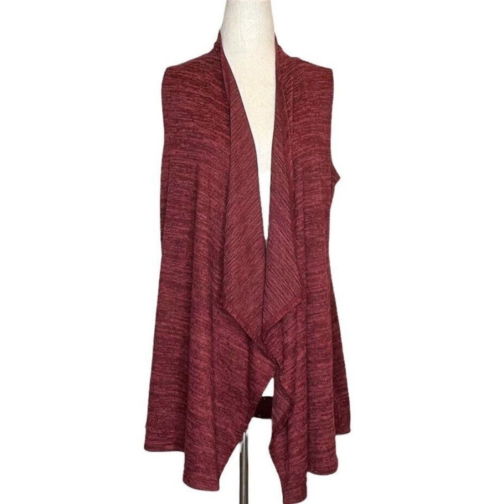 LOGO by Lori Goldstein Size XSMALL Open Front Knit Sweater Vest Heathered Maroo